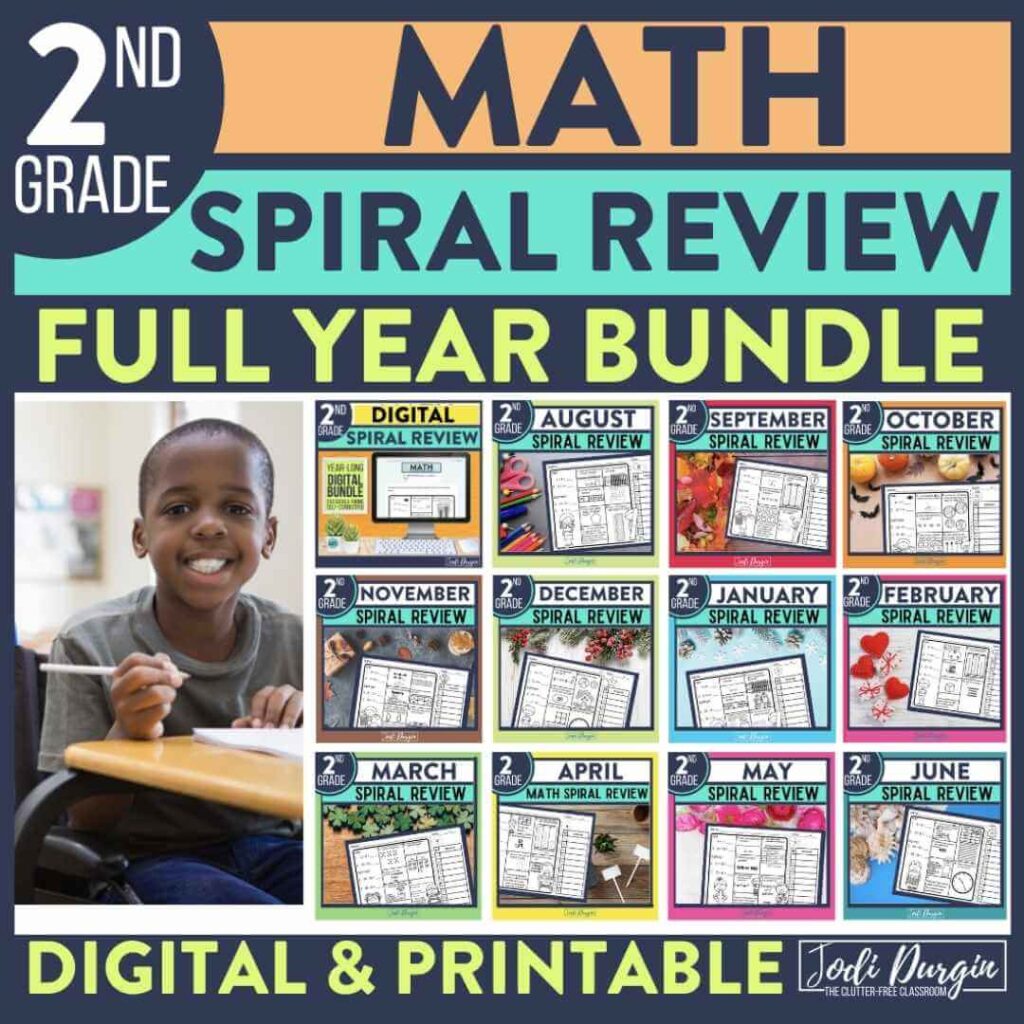 2nd grade math spiral review worksheets as homework for the entire year