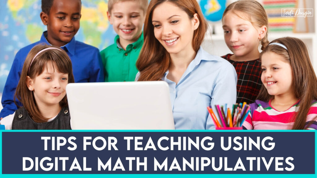 teacher using digital manipulatives in 3rd or 4th grade math classroom