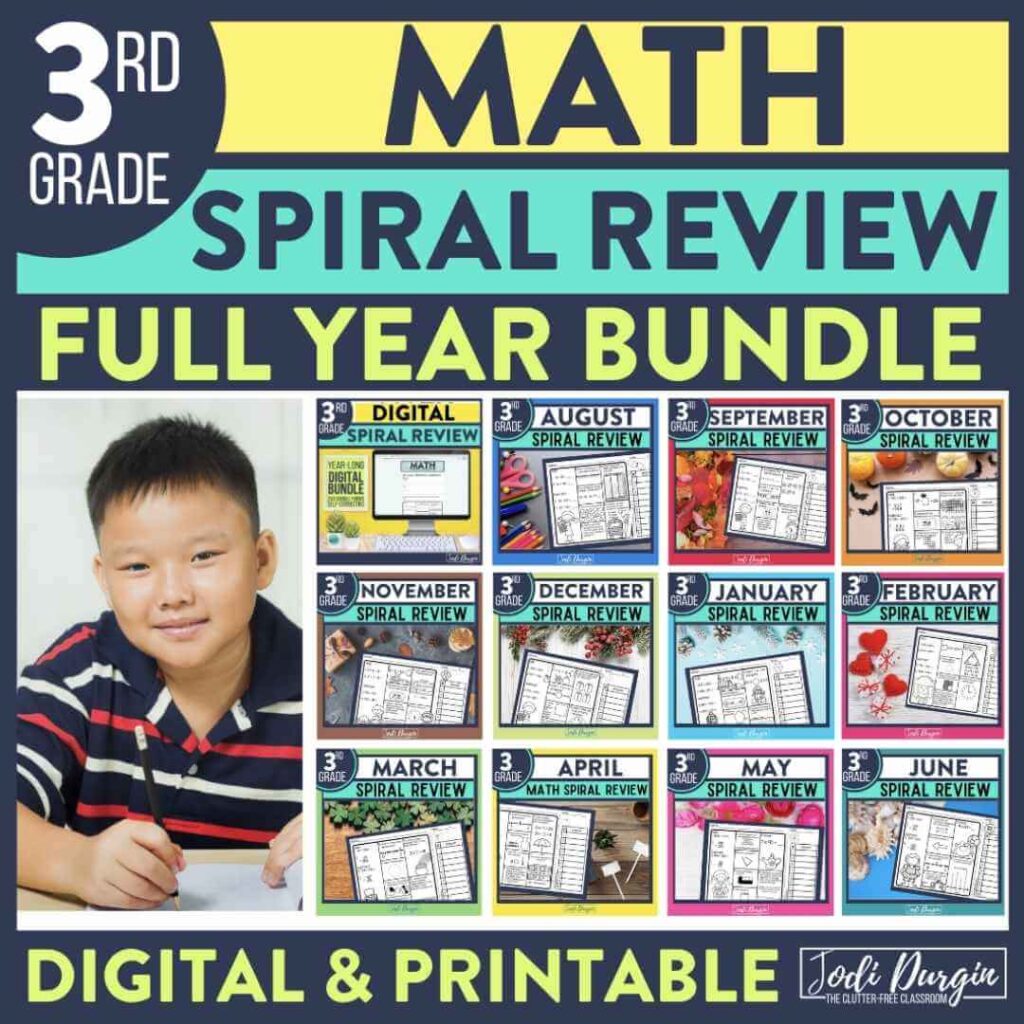 3rd grade math spiral review worksheets as homework for the entire year