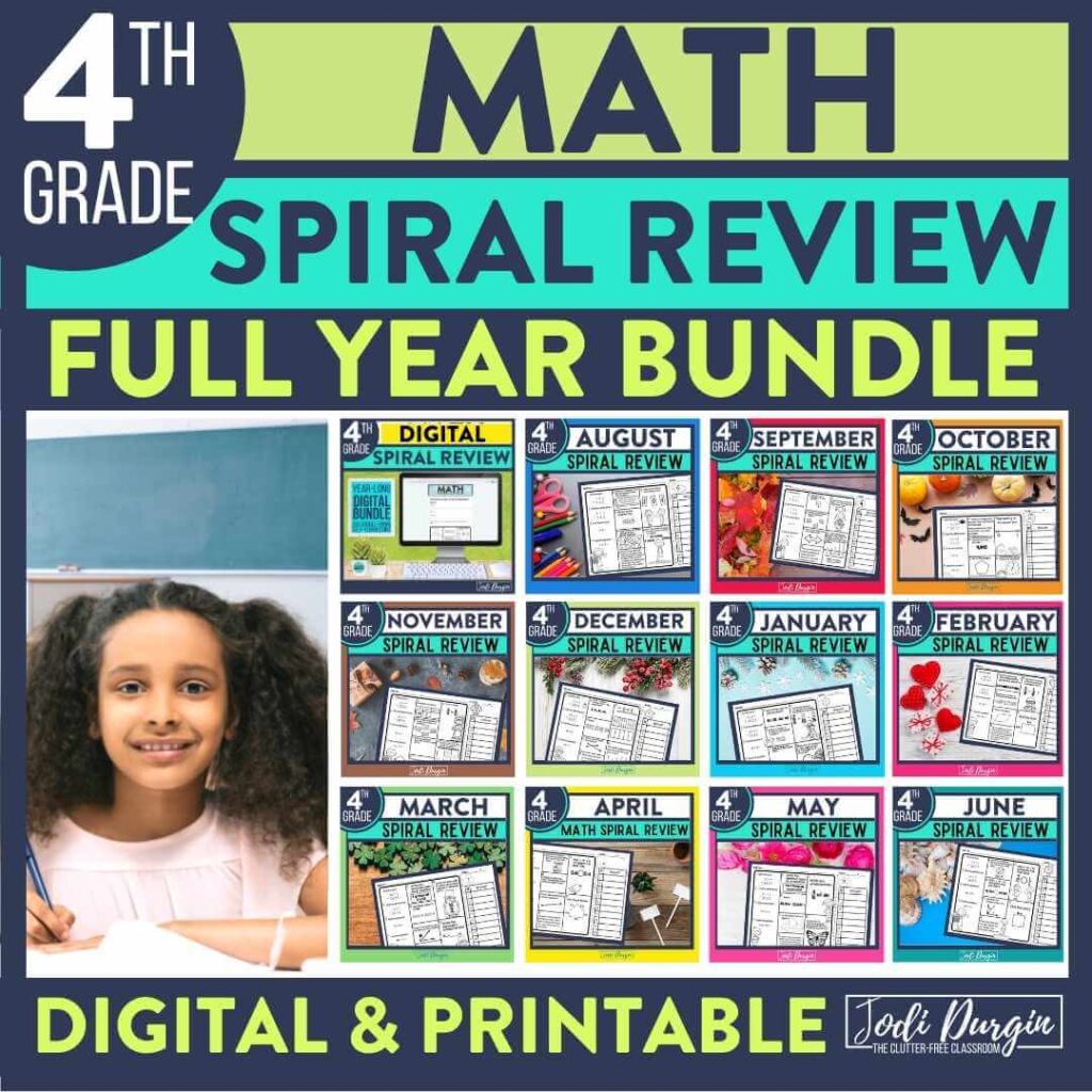 4th grade math spiral review worksheets as homework for the entire year