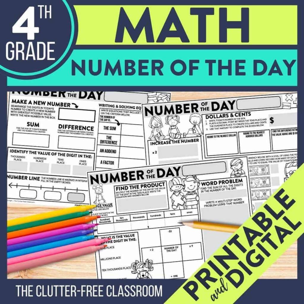 4th grade number of the day worksheets