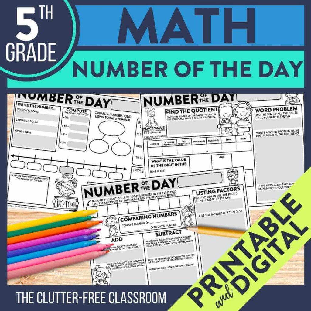 5th grade number of the day worksheets