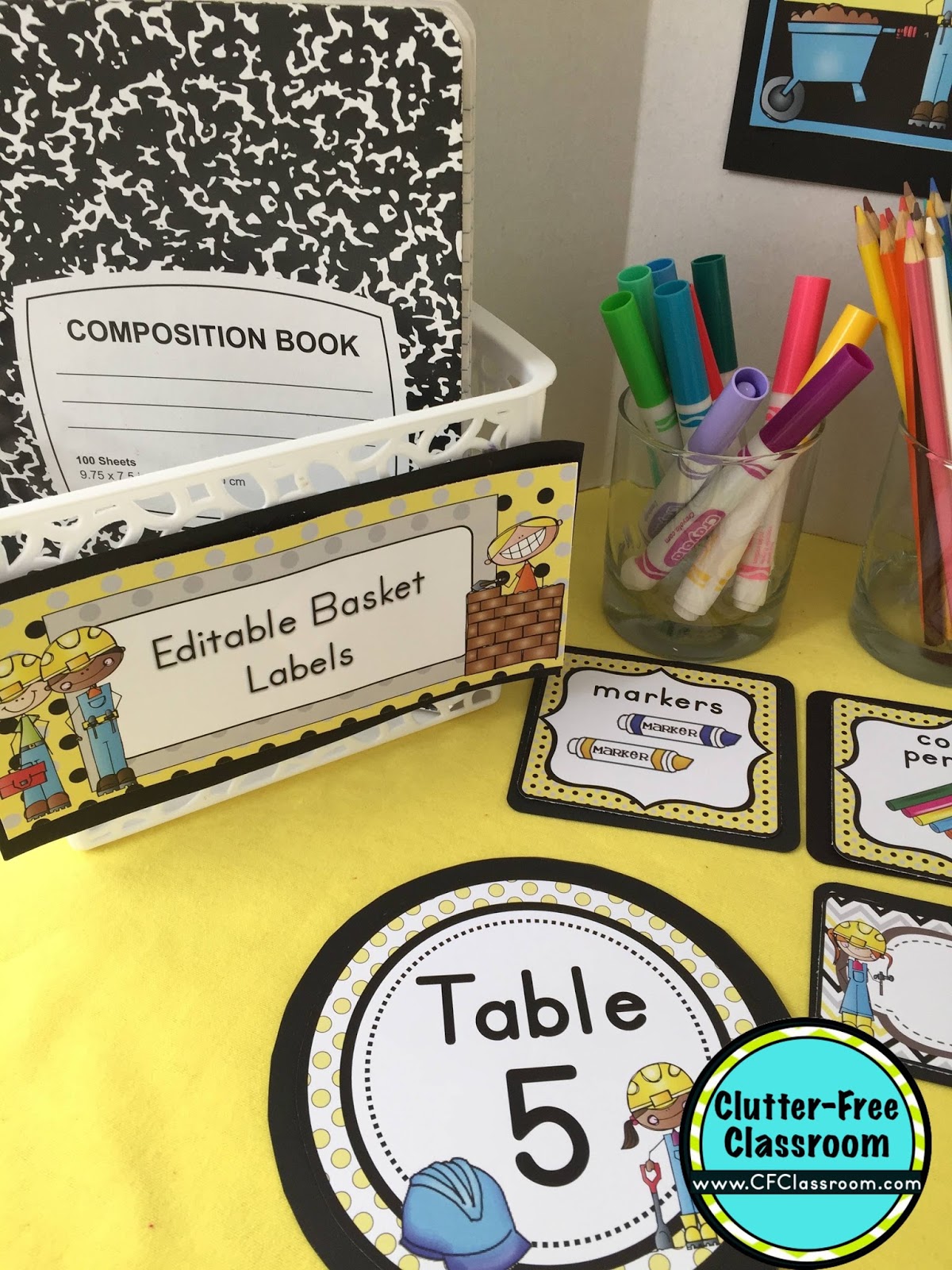 Are you planning a construction themed classroom or thematic unit? This blog post provides great decoration tips and ideas for the best a construction theme yet! It has photos, ideas, supplies & printable classroom decor to will make set up easy and affordable. You can create a construction theme on a budget!