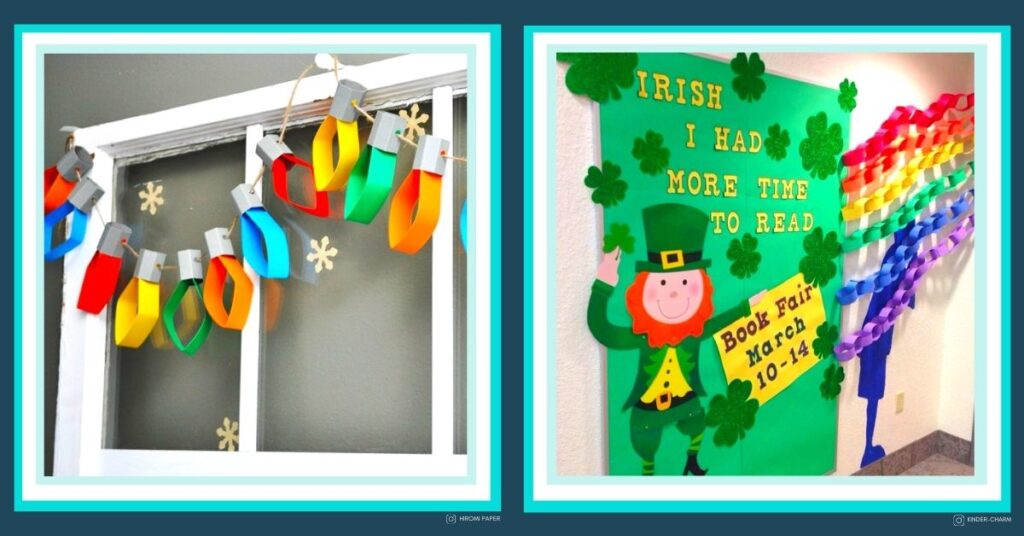 St. Patrick's Day hallway wall display and December classroom wall display
