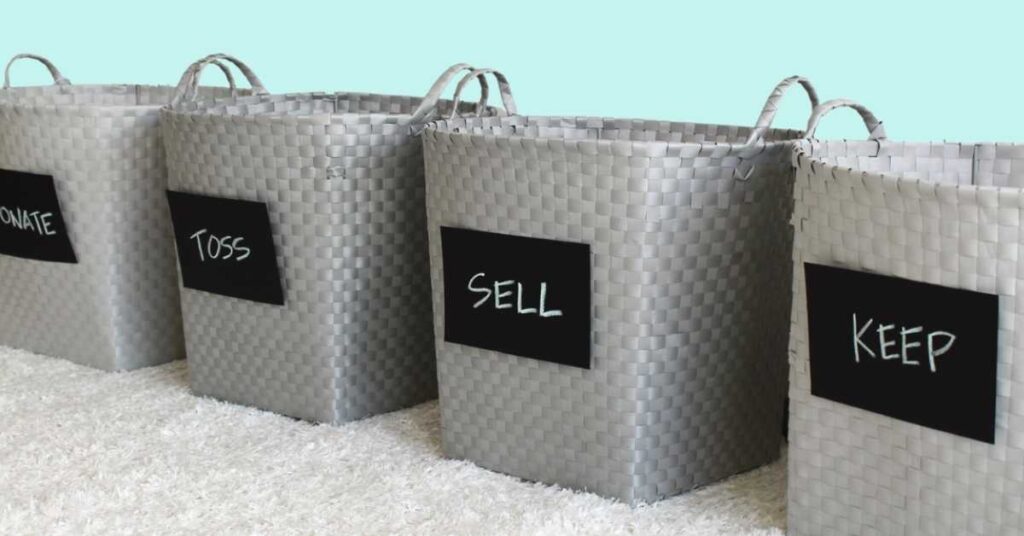 baskets and bins for sorting classroom clutter or teacher organization