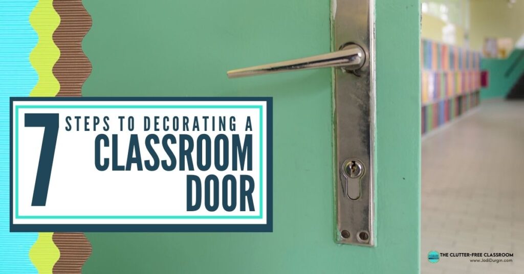 green classroom door with silver handle
