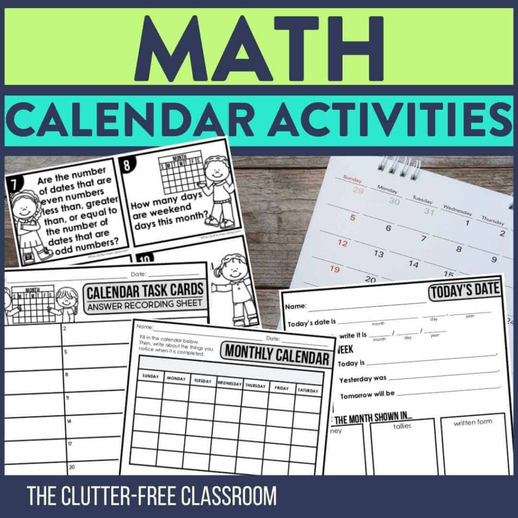 math calendar activities for elementary students worksheets