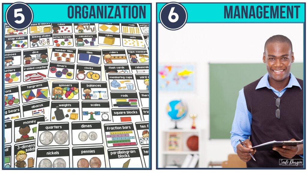 labels for organizing math manipulatives and an elementary teacher