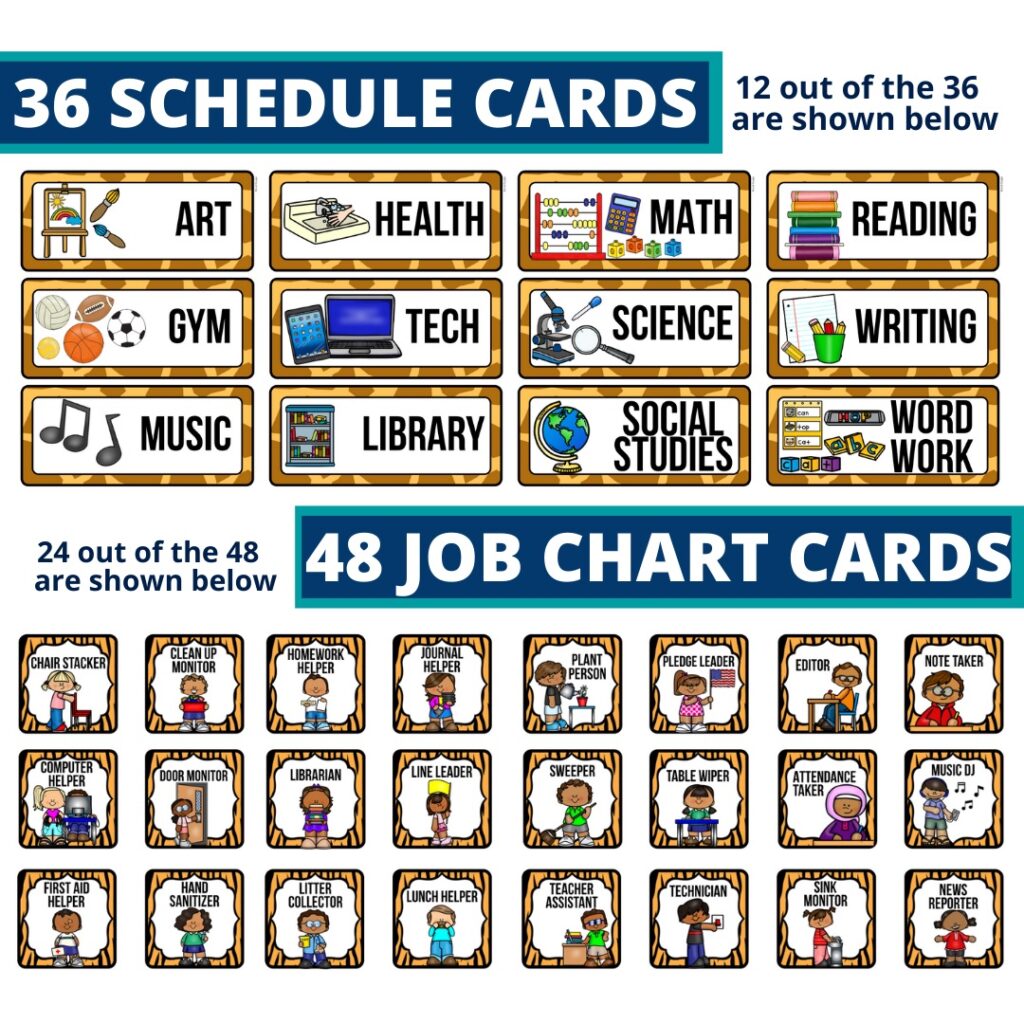 jungle classroom theme schedule cards and job chart cards