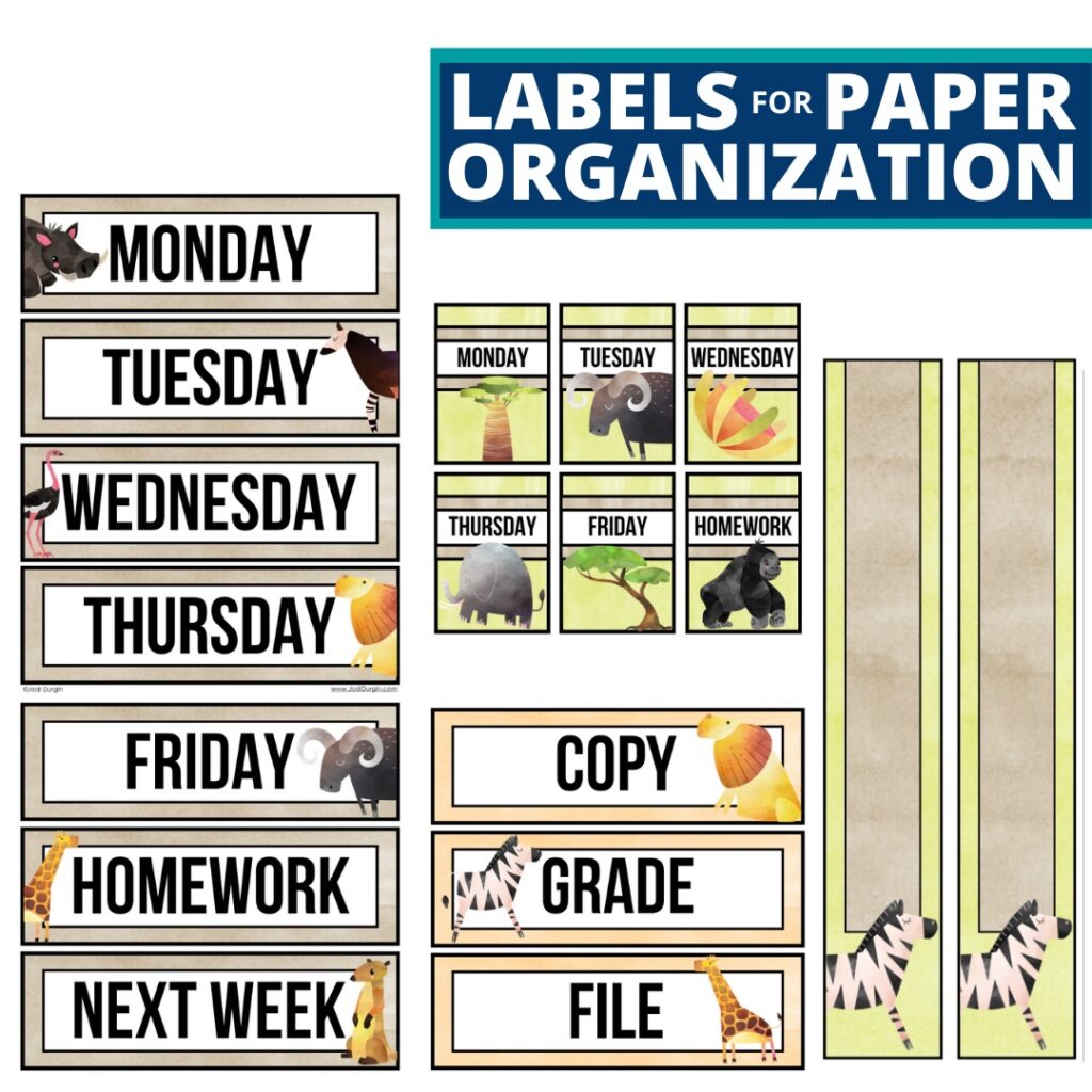 jungle classroom theme labels and paper organization resources
