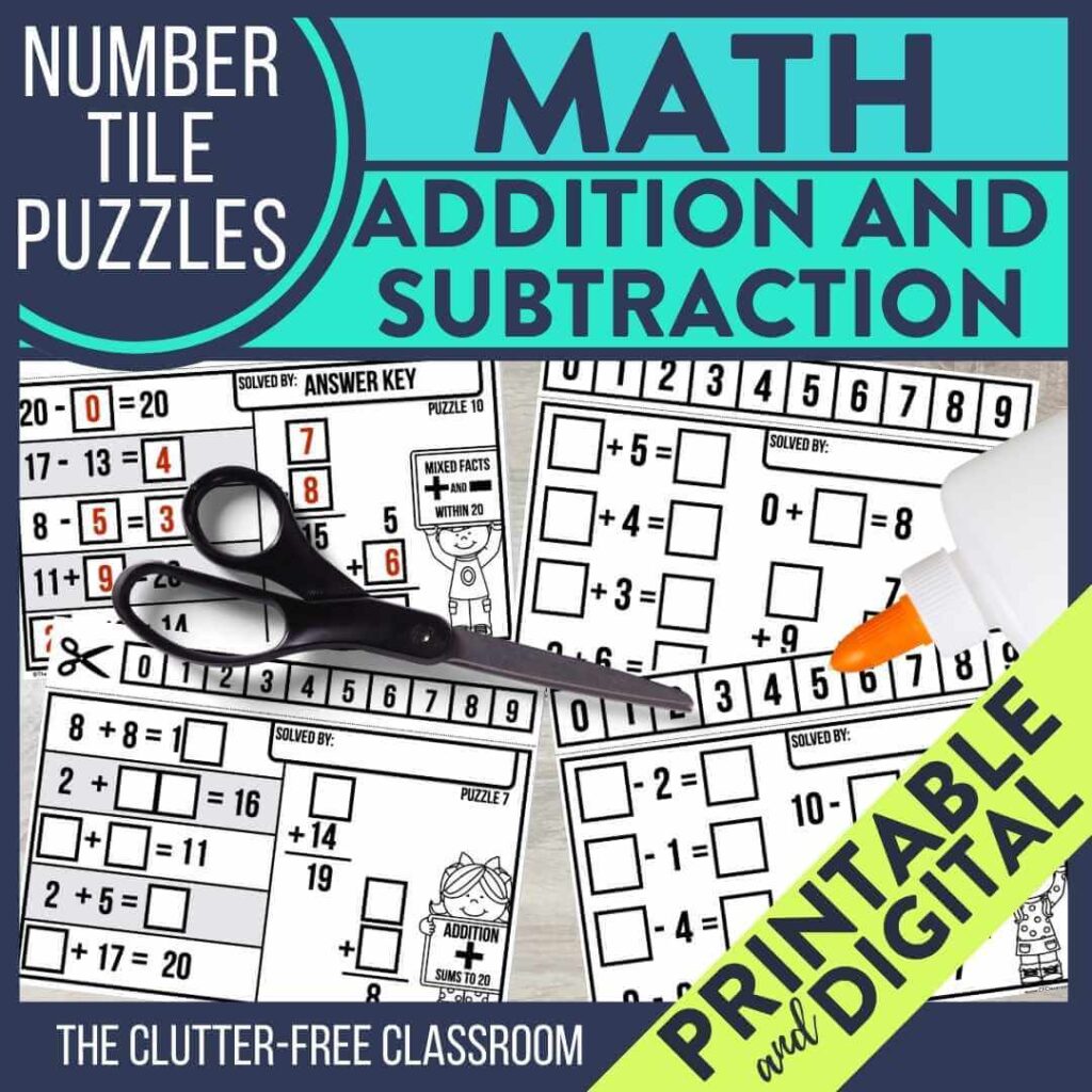 math number tile puzzles for addition and subtraction