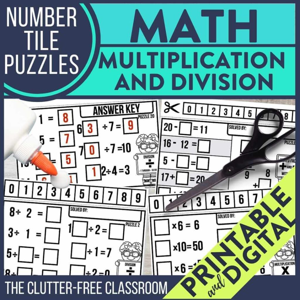 math number tile puzzles for multiplication and division