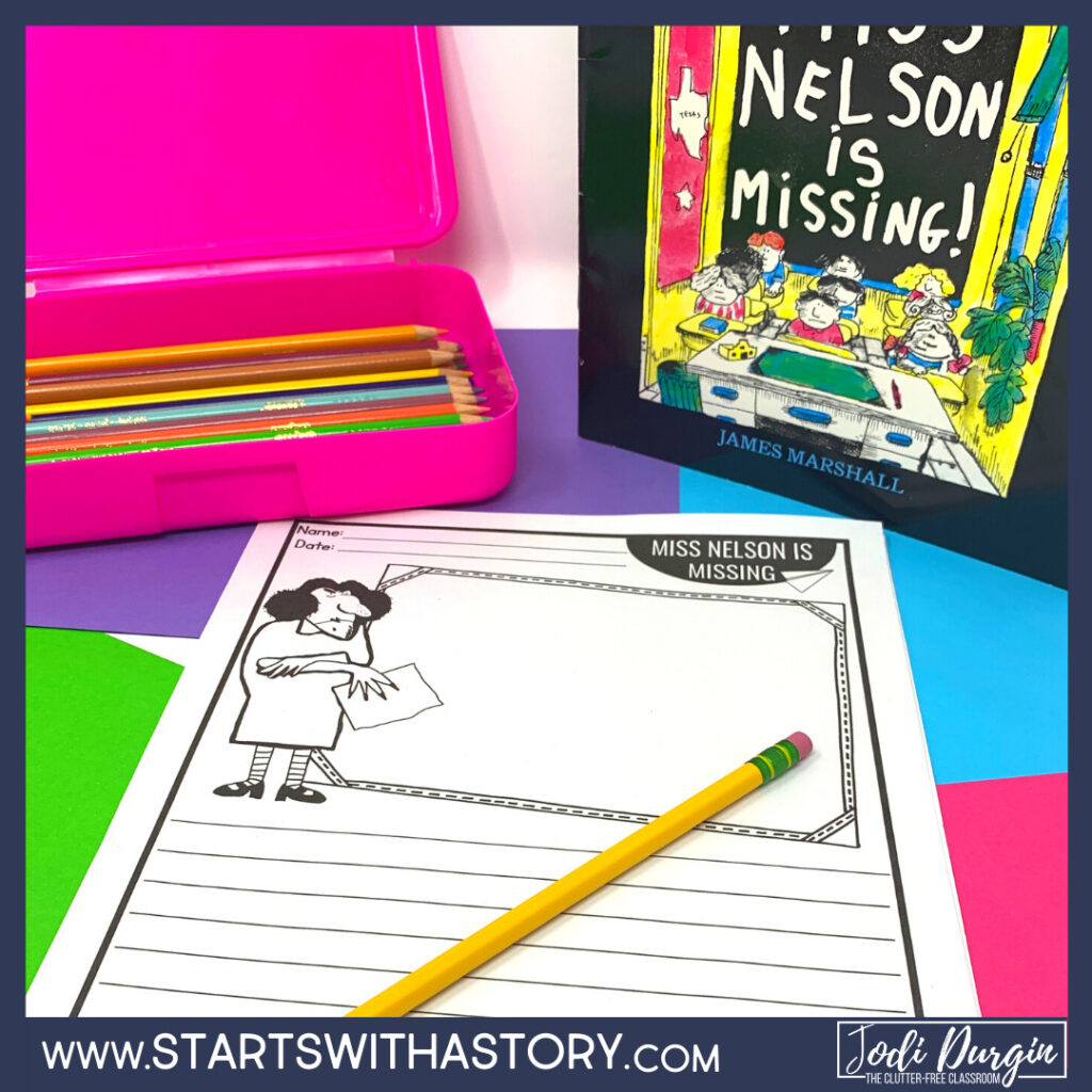 Miss Nelson is Missing book cover and writing paper