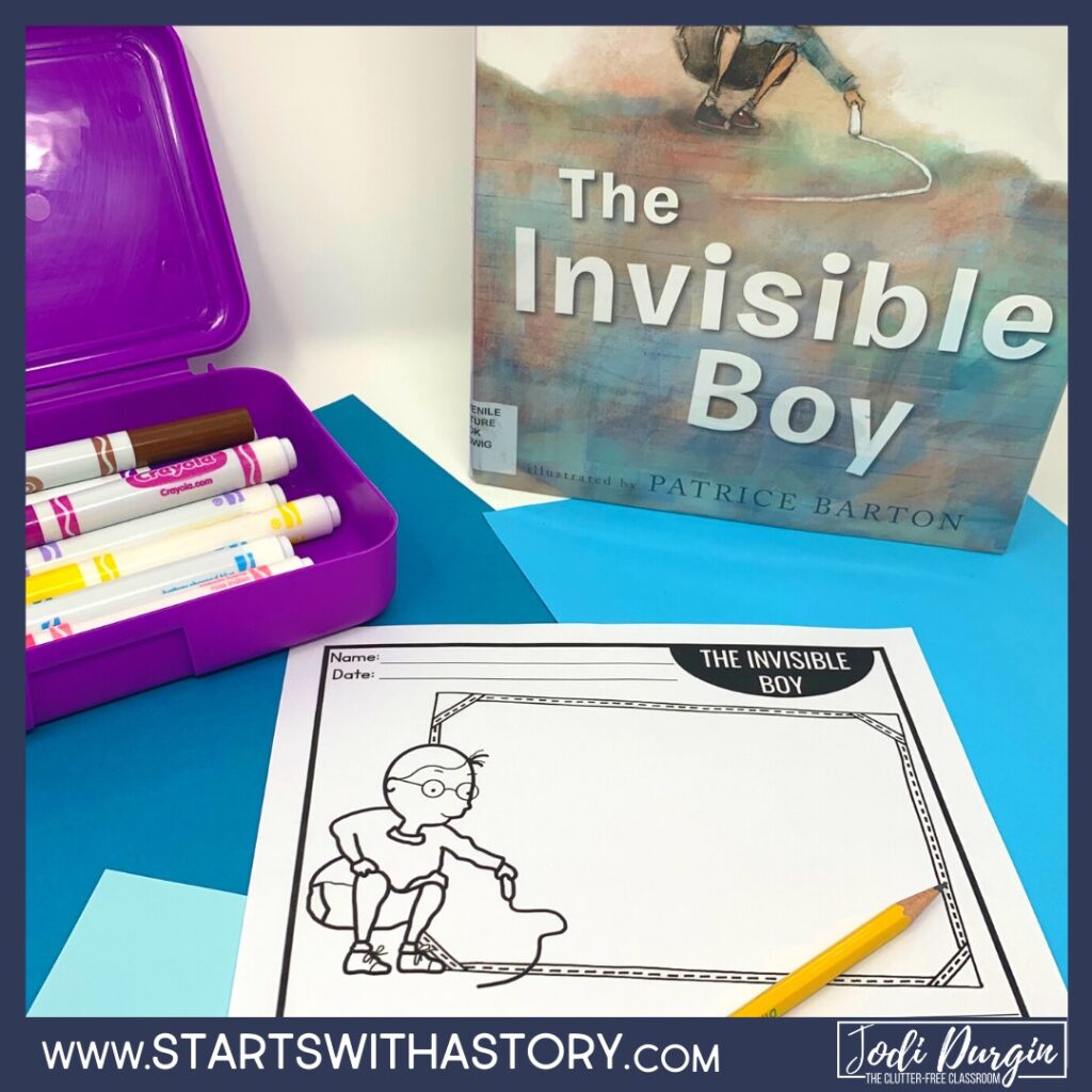 The Invisible Boy book cover and writing paper