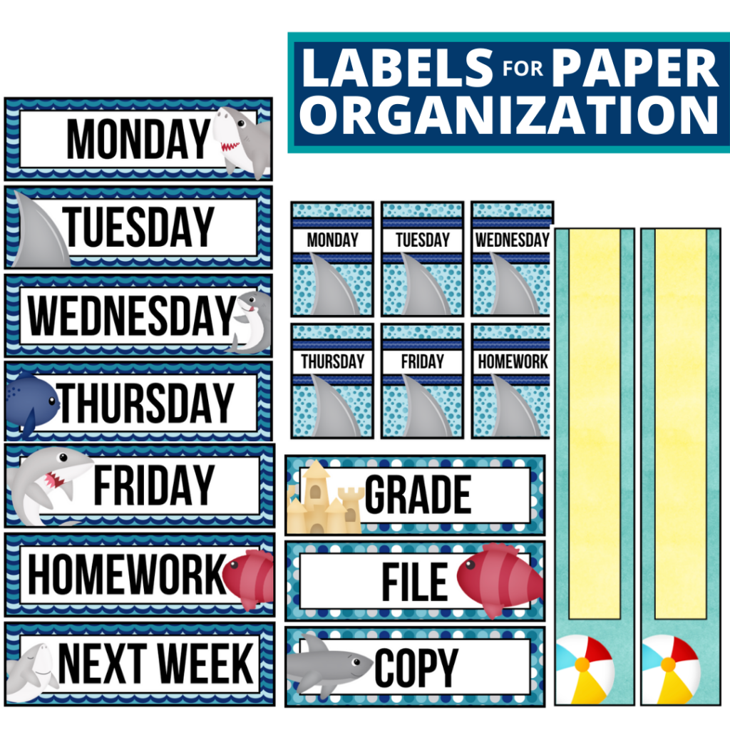 beach theme labels for paper organization in the classroom