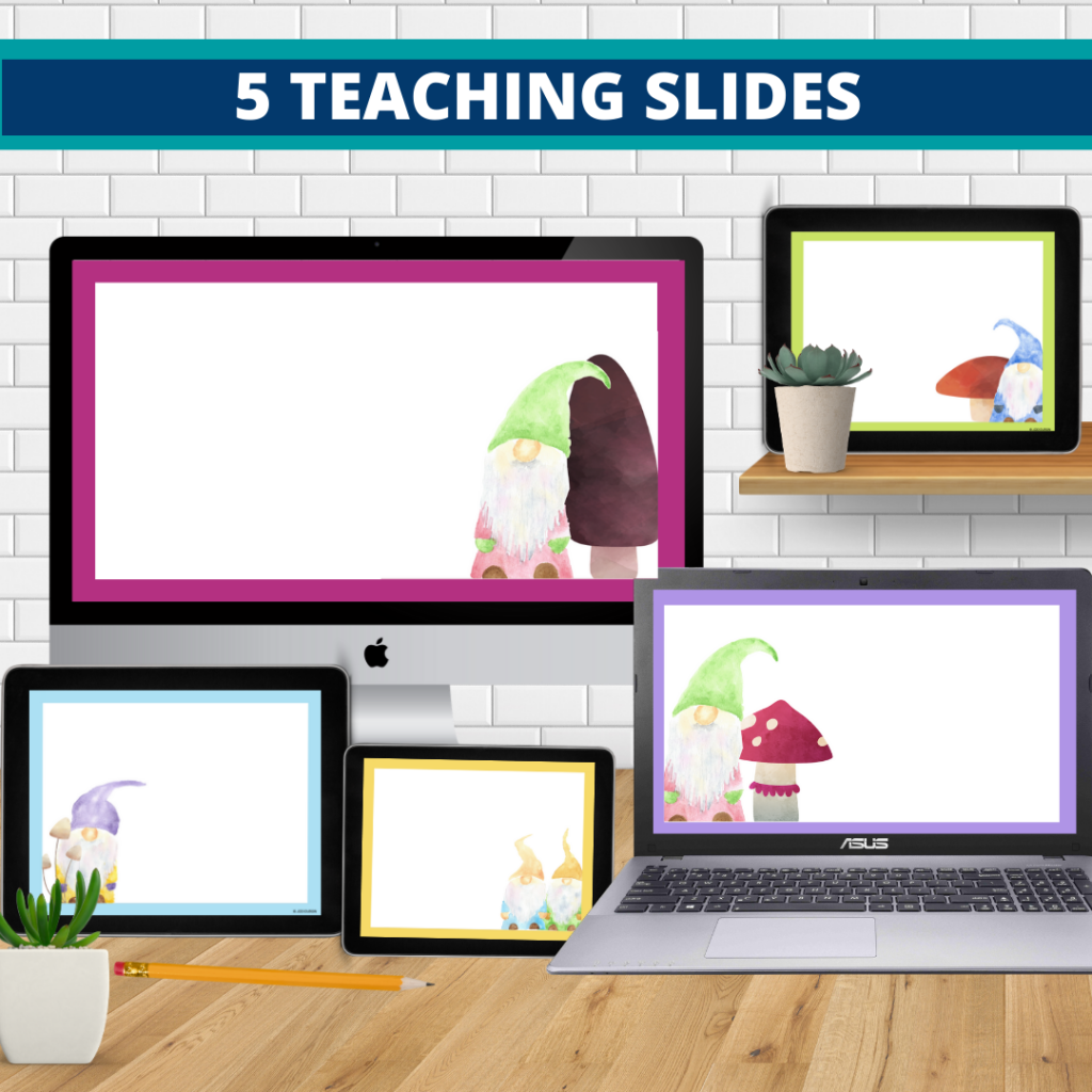 gnome theme google classroom slides and powerpoint templates for elementary teachers shown on computers