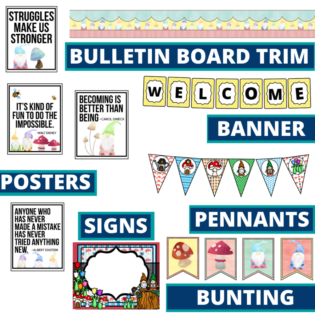 gnome theme bulletin board trim with pennants, banner and bunting