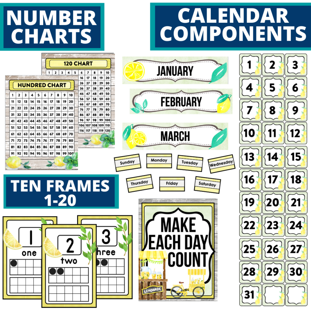 DIY printable classroom calendar for elementary teachers using a lemons classroom theme