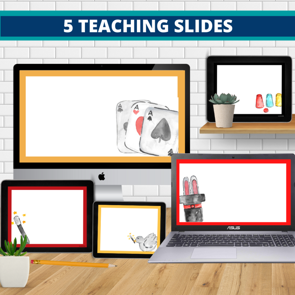 magic theme google classroom slides and powerpoint templates for elementary teachers shown on computers