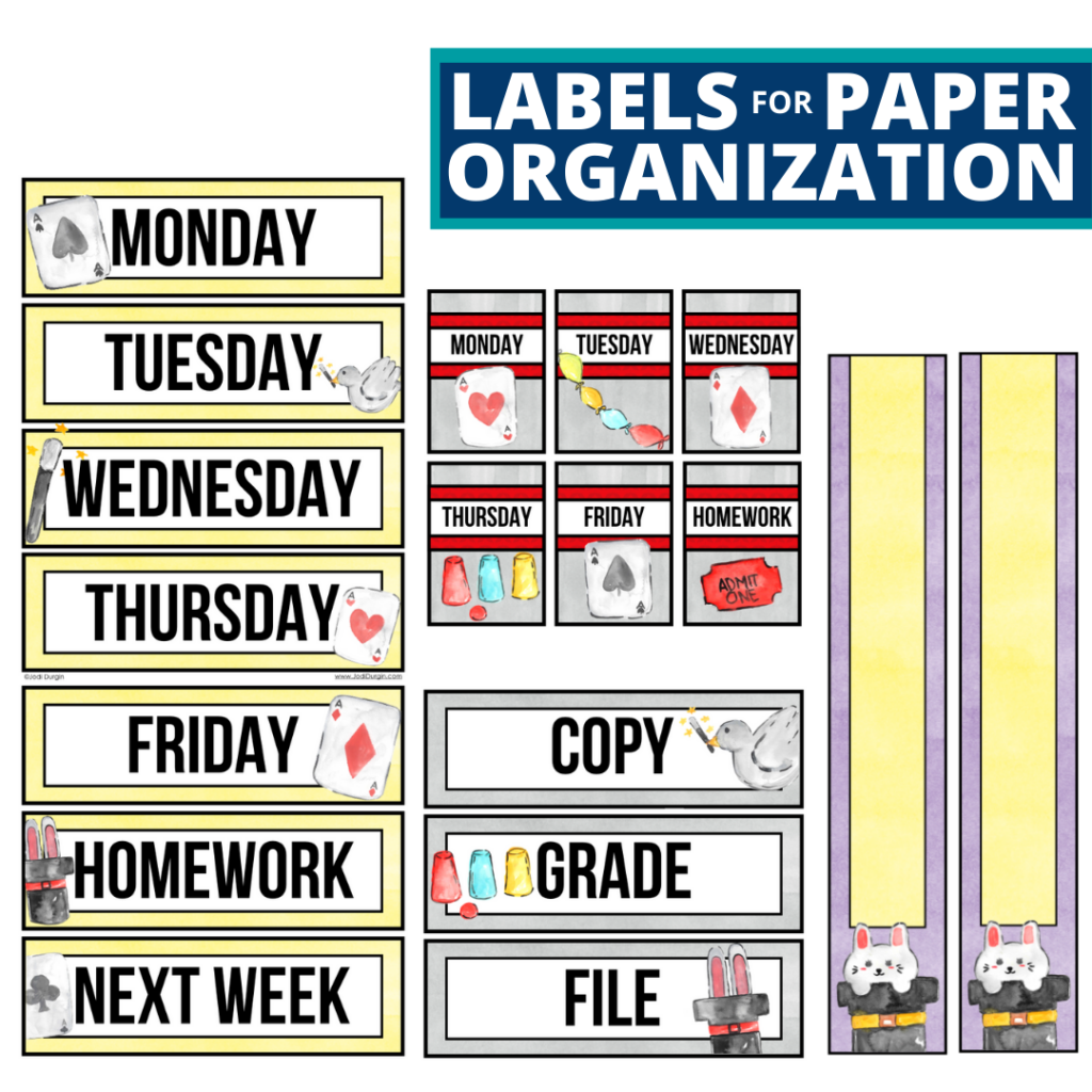 magic theme labels for paper organization in the classroom