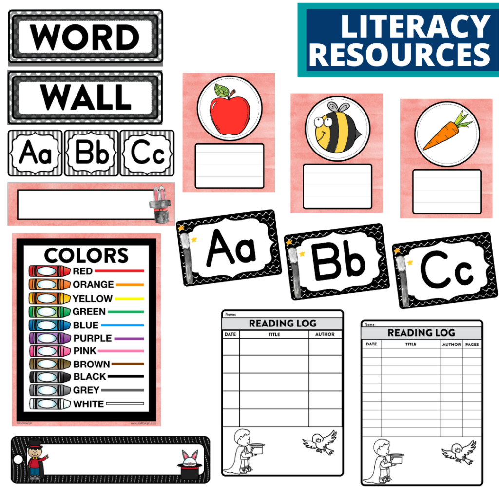 elementary classroom word wall and reading logs for a magic themed classroom