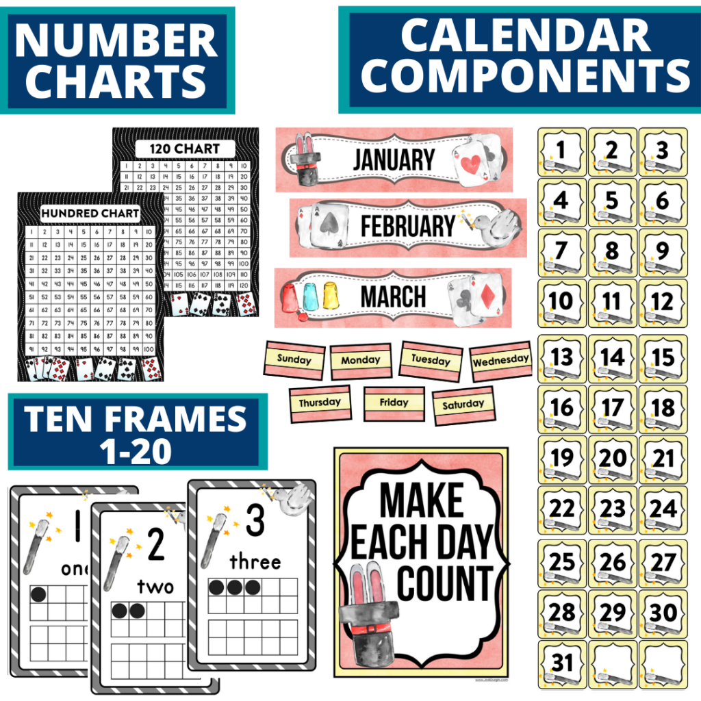 DIY printable classroom calendar for elementary teachers using a magic classroom theme