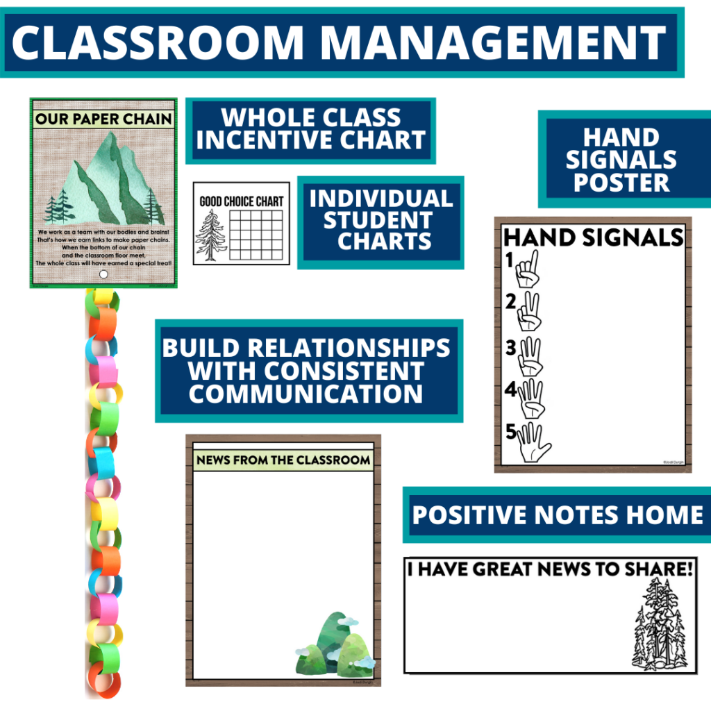 mountains themed tools for improving student behavior in an elementary classroom