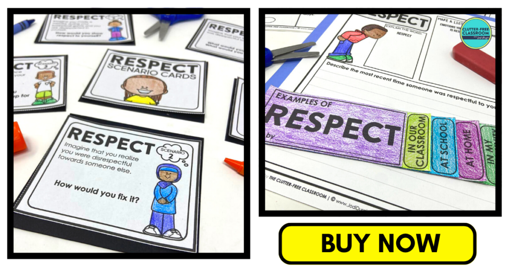 respect flip book and scenario task cards, and writing activity