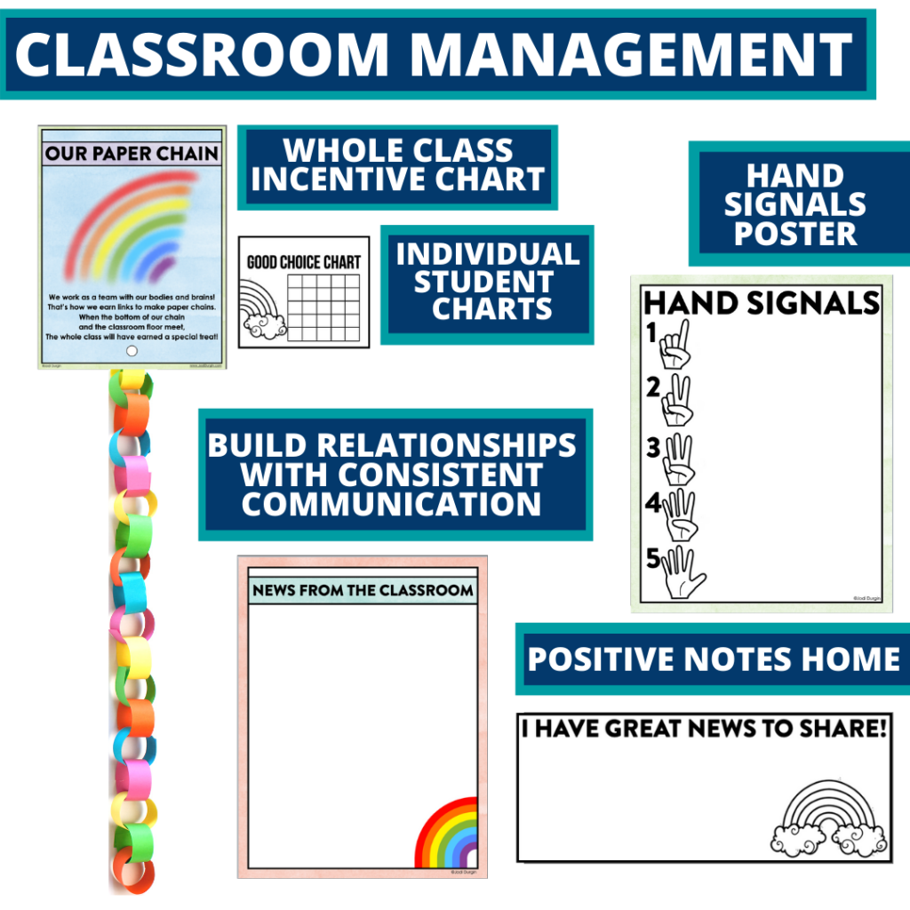 rainbow themed tools for improving student behavior in an elementary classroom