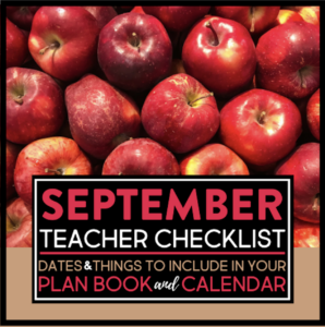 apples and a text box reading September teacher checklist for lesson planning