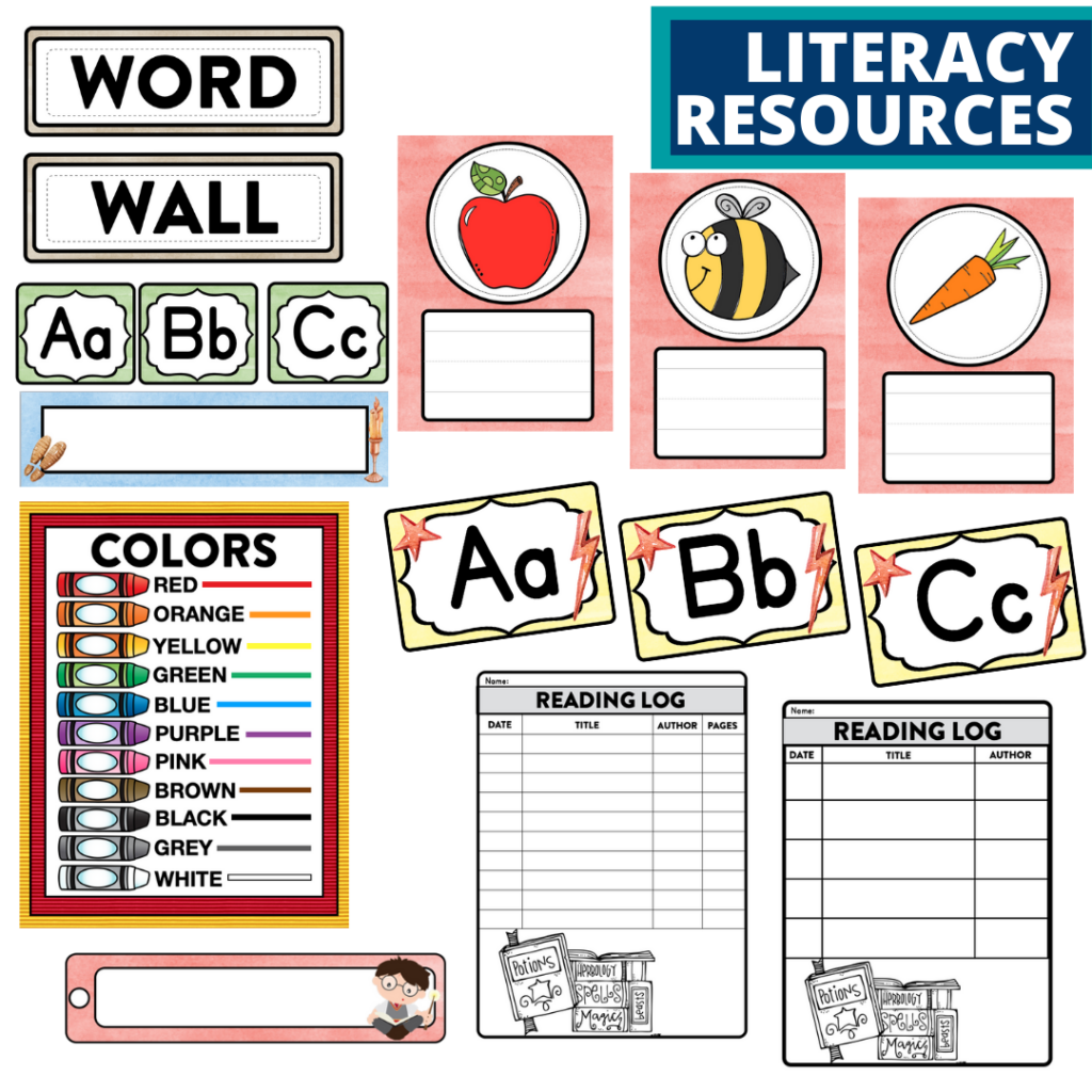 elementary classroom word wall and reading logs for a wizard themed classroom