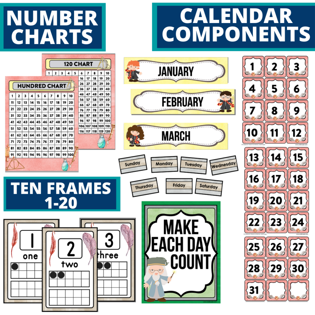 DIY printable classroom calendar for elementary teachers using a wizard classroom theme