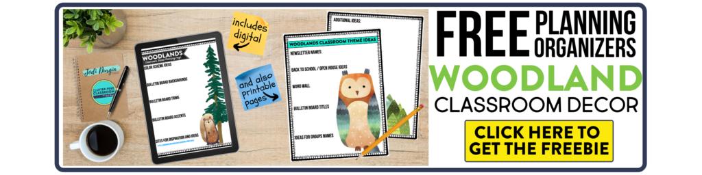 free printable planning organizers for woodland classroom theme on a desk