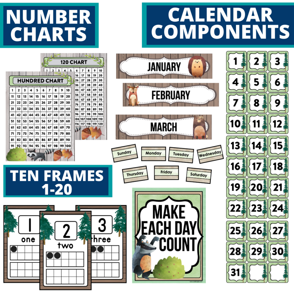 DIY printable classroom calendar for elementary teachers using a woodland classroom theme